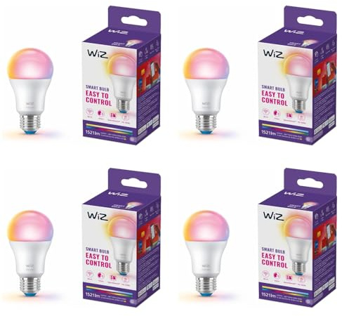 WiZ 4 x Wi-Fi, BLE, 100 W, A60, E27, RGB-Smart-Leuchtmittel, dimmbare LED, 16 M Farben, App- und Sprachsteuerung, funktioniert mit Alexa, Google Home und Apple HomeKit