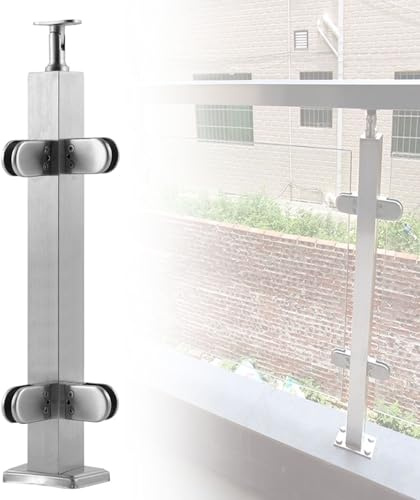 BDJSN Colonna in Acciaio Inox con Corrimano, Kit di Montanti per Ringhiere in Vetro E Metallo, Morsetto a Bocca di Pesce, Colonna per Ringhiera in Vetro, per Scale, Corridoi, Tetti, Corridoi, Balconi