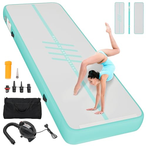 TAUS 4M Air Turn TrackMatte,Tumbling Matte Pfadstil mit elektrischer Luftpumpe 10cm Hoch Tumbling Matte,Aufblasbar Gymnastikmatte Turnmatte für Training/Tumbling/Yoga/Fitness