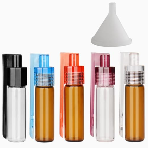 TenhCreek Lot de 5 doseurs de poudre à épices en verre avec cuillère et entonnoir, distributeur de rangement pour épices, doseurs étanches pour l'extérieur, le camping, les voyages