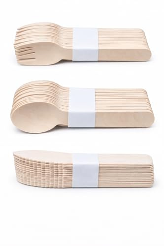 ECOXPRESS Wooden Cutlery Set 100 PCS – 40 Forks, 40 Spoons, 20 Knives – 100% Biodegradable Disposable Utensils for Parties, Picnics, Camping & Events