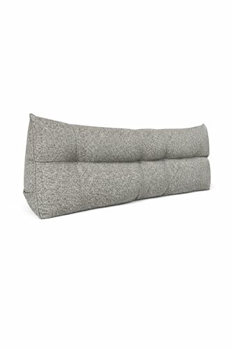 Lancashire Textiles Triangular Tweed Headboard Wedge Pillow, Ergonomic Bed Back Support Cushion, British Made (Grey, King Bed Size)