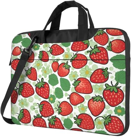 YIJIAYUN Sac à bandoulière pour ordinateur portable Motif fraises, Noir , 15,6/39,6 cm