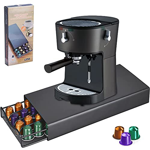 Vleuexe Kapselhalter für 40 Kapseln,Kompatibel,Kapselnschublade,Kapselständer,Kapselaufbewahrung,Kaffeekapselspender,Rutschfeste Füße Schwarz,Ständer mit Netzförmigen Fächern,Schwarz