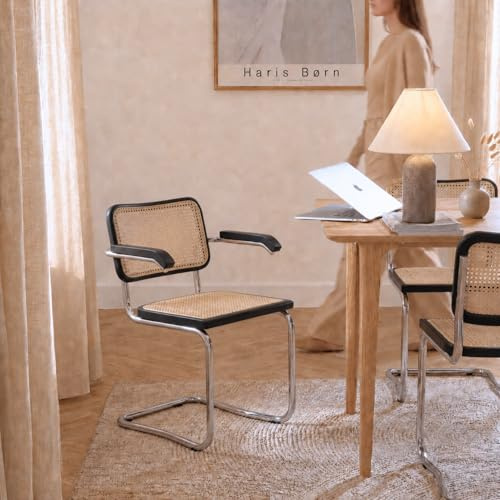 Haris Børn® Design Freischwinger Wiener Geflecht mit Armlehne (2er Set) Schwarz – Handgefertigt in Italien - Freischwinger Stühle in Rattan Stuhl Optik - Rattan Stühle 30 Tage risikofrei testen