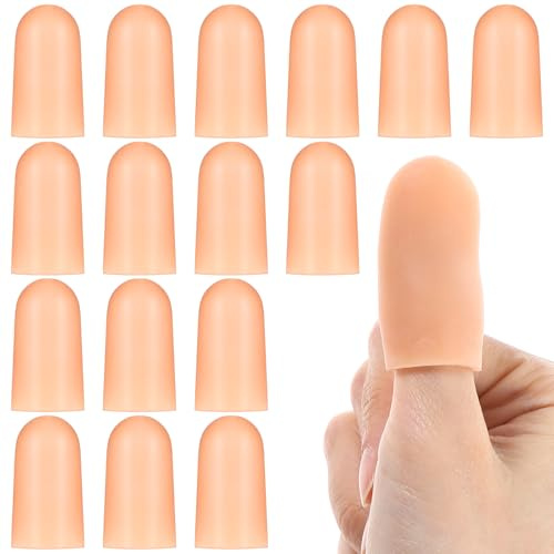 Ptwola 16pcs Finger Cots Silicone Finger Protector Covers Waterproof Soft Fingertips Support Sleeves Rubber Thumb Finger Caps Wrap Gloves for Finger Cracking Wound Cut Biting Protection