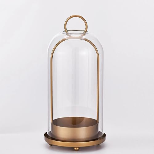 Juego de portavelas de metal con cúpula de cristal hecha a mano, portavelas de metal para decoración de mesa del hogar (dorado L)