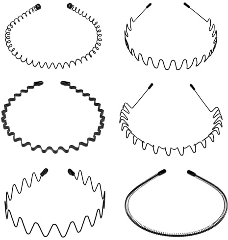 ALIIP Stück Metall Haarband, 6PC Schwarz Welle Metall Stirnband, Haarreifen Unisex, Multi-Stil Haarbänder für Männer Frauen, für Outdoor Sports Yoga