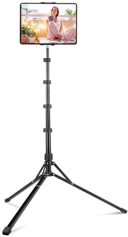 JJSH 165 cm justerbar höjd surfplatta golvstativ telefonstativ bärbart 360° rotationsstativ med stabil aluminiumbas för 12,7–33 cm surfplattor och telefoner för livestreaming-tittande