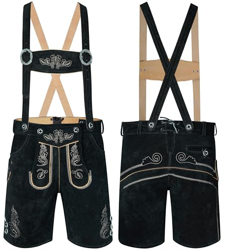 Traditionella Lederhosen för Män - Korta Med Hängsle, Mörkbruna, Storlek 46-60 för Oktoberfest
