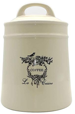 Lonovel Keramik-Kaffeedosen, luftdichter Kaffee-Vorratsbehälter mit Griffdeckel, Keramik-Lebensmittel-Vorratsdosen für Kaffeebohnen, vakuumversiegelte Vintage-Küchendosen, groß, 21,6 cm, Beige