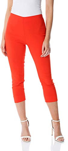 Roman Originals Cropped Trousers for Women UK Ladies Capri Leggings Summer Pants Short Crop Stretch 3/4 Length Three Quarter Pedal Pusher Clothes Elasticated Bengaline Cut Off - Dark Orange - Size 12