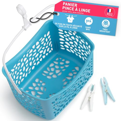 culiclean Cestino per Mollette da Bucato – Porta Mollette Bucato da Esterno – Organizer Senza Mollette – Cestino Mollette per Biancheria – Eco blu/manico bianco