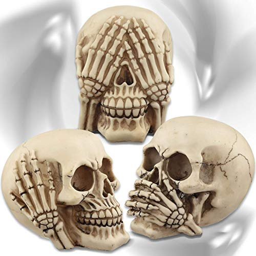 mtb more energy Deko Totenkopf Figuren XL ''Nichts Hören, Nichts sehen, Nichts Sagen'' - Set aus 3 Totenschädeln - Höhe 11 cm - Dekoration Wohnen Tischdeko