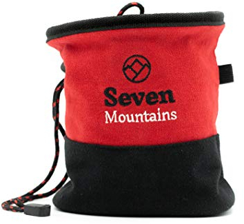 Seven Mountains Chalkbag für Bouldern Klettern & Crosssfit | reißfest selbststehend u. robuster Magnesiumbeutel aus 100% Leinen | großer Kreidebeutel | staubdichte Klettertasche | maximaler Grip