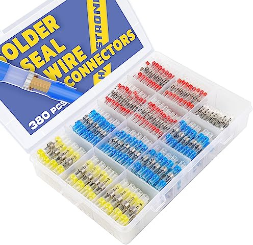 haisstronica 380 Pcs Solder Seal Wire Connectors Waterproof Heat Shrink Wire Connectors 5 Color Solder Sleeve Heat Shrink Butt Connectors for Marine/Stereo(40 Yellow 90 White 130 Red 120 Blue)