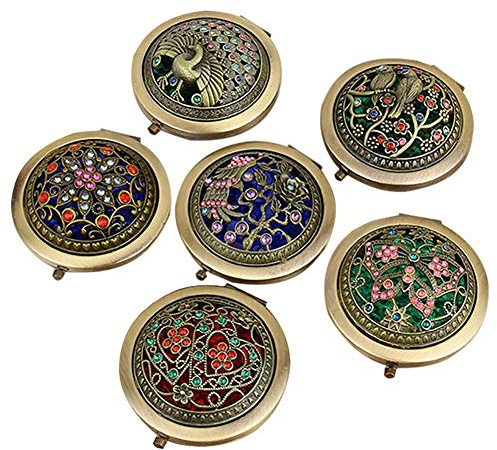 dragonaur-home decor 1 Pc Vintage Hollow Flower Mini Compact Mirror Folding Round Makeup Mirror Double-sided Pocket Mirror for Travel Outdoor Random