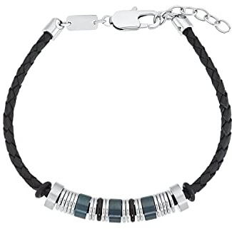 s.Oliver Armband i rostfritt stål och läder Armsmycke för män, 20+3 cm, tvåfärgat, levereras i presentförpackning, 2031565