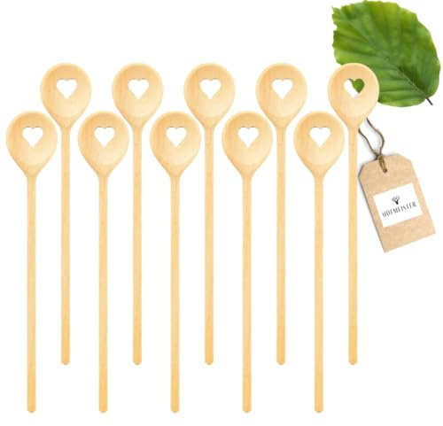 10x HOFMEISTER® Kochlöffel Holz mit Herz – Geschenk-Kochlöffel aus Buche, 30 cm, hitzebeständig und schonend für beschichtete Töpfe, Handarbeit