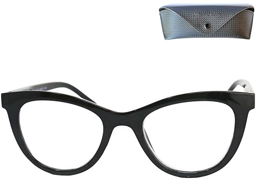Cateye Dicker Blaulichtfilter Brille Schwarz 0,0 bis +2,5 mit Etui | 0,0 bis +2,5 Dioptrien, 138 mm Breite, 48 x 39 mm Gläser, 15-18 mm Brücke, 141 mm Bügel, ca. 28 g