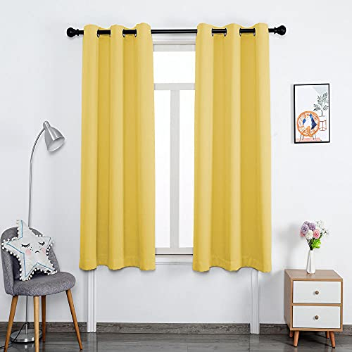 ZJXSNEH Gardinen Vorhang Blickdicht mit Ösen, leichte & weiche Verdunklungsvorhänge für Wohnzimmer Schlafzimmer Tür Gelb Breite 86x Höhe 114cm|2er Set