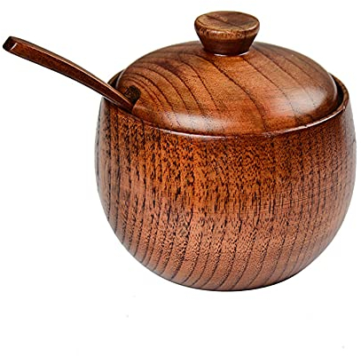 Anawakia Spice Salt Pot Sugar Bowl Spice Bowl Sugar Bowl Sugar Bowl Wooden with Lid and Spoon for Sugar Spices