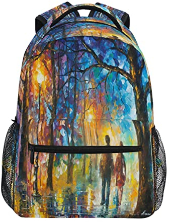 Ölgemälde Paar im Wald bei Nacht Kinder-Rucksack für Mädchen, Jungen, Teenager, recycelte Schultasche mit Laptopfach, 40,6 x 29 cm, 1, One size