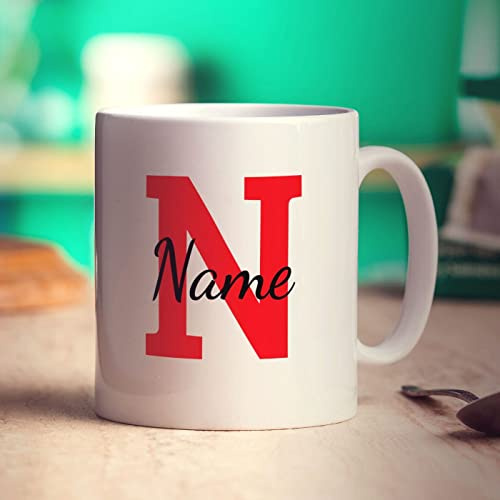 Personalised Mug with Initial & Name - 11oz Cup - Customised Printed Gift for Him, Her, Anniversary, Wedding, Birthday - Red