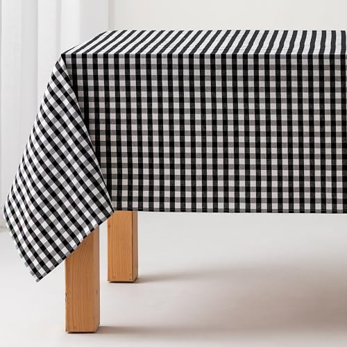 GAMUSI Mantel Antimanchas Tacto Tela Rectangular Cuadro Vichy, algodón Impermeable, 140x180 cm Color Negro