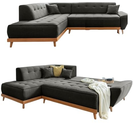 MIUFORM Dazzling Daisy Ecksofa mit Bettfunktion und Bettkasten | L-Form Links | 253 x 190 x 77 cm Couch | Sofa Schlafsofa Eckcouch (Anthrazit) | Sofa mit Schlaffunktion, Schlafsofa mit Bettkasten, Ecksofa L-Form, 253x190x77cm, Couch mit Schlaffunktion, Sofa Bed Klappbar