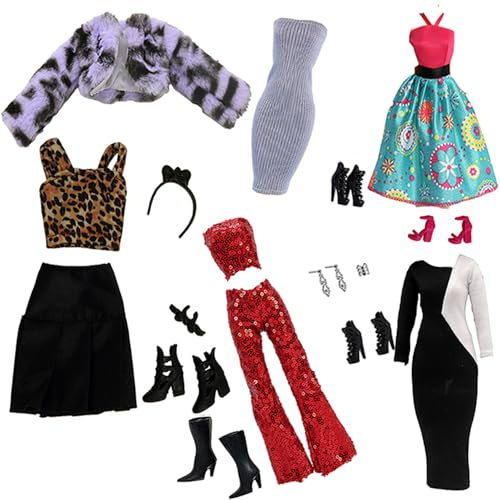 Lance Home® 5 Ensemble Vêtements d'automne Robes + Pantalon Chaussures Sac De Mode Chapeau Manches Longues Manteau pour 29cm Poupées Accessoires Bébé Cadeaux de noël Casual Style (E)