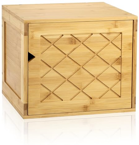 Fasmov Cube Storage Organizer, Bamboo Cube Bookshelf, Stackable Connect Storage Cube Cubby Organizer with Door, Stackable Cubes Bin for Bedroom, Home and Office