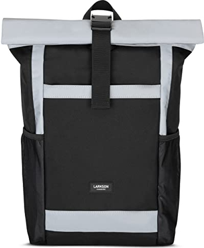 Larkson Sac à Dos Roll Top Femmes & Hommes Noir Réfléchissant - No 2 - Backpack pour l'École, l'Université - Compartiment Ordinateur Portable 16 Pouces - Hydrofuge
