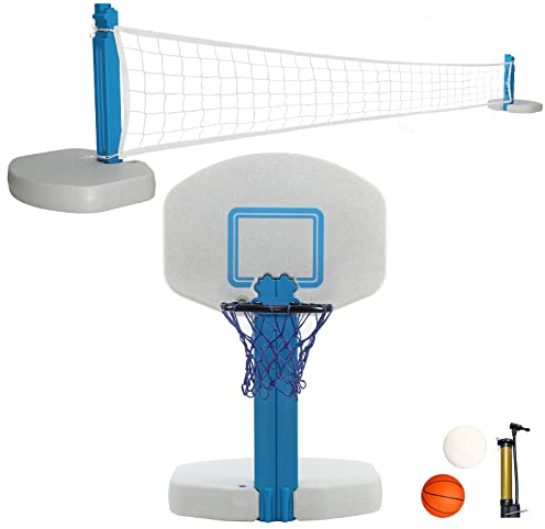 Blue Bay 2-in-1 Pool Basketballkorb Poolside & Volleyball Set für Inground Pool Spiele Combo für Schwimmbad