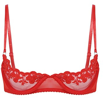 dPois Soutien Gorge Demi Bonnet Bras Sein Nu Femme Sexy Soutien-Gorge Ouvert Erotique Lingerie Tank Tops Brassière Dentelle Bra Push Up Vêtement de Nuit Clubwear Oa Rouge S