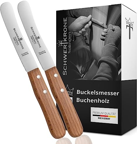 Schwertkrone Buckelsmesser Brotzeitmesser Frühstücksmesser aus Solingen Made in Germany Buche (2 Stück)