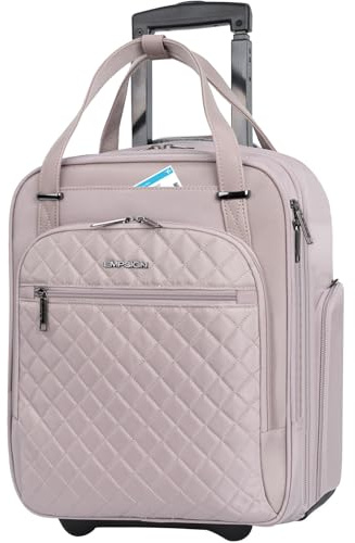 EMPSIGN Borsa a Rotelle da Cabina Sottosedile 16 Pollici, Bagaglio a Mano Leggero e Multifunzionale per Viaggi di Lavoro o Weekend, Valigetta con Ruote per Uomo e Donna, Rosa Polveroso