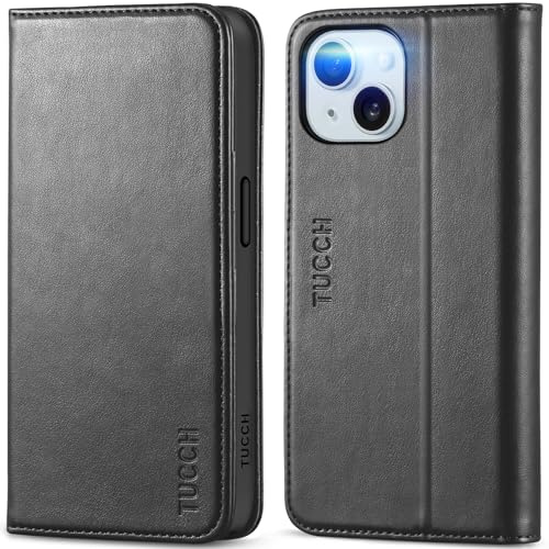 TUCCH Hülle für iPhone 15 (6,1 Zoll) Handyhülle 5G 2023, Schwarz | RFID Blocker, TPU, Kartenfächer, Standfunktion, Stoßfest Schutzhülle, Kratzfest Cover, Kompatibel mit iPhone 15