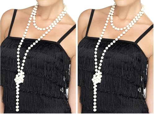 Smiffy's Collier de perles, 180cm / 71in de long perle blanche (Lot de 2)