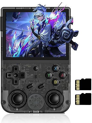 Anbernic RG353V Handheld Spielekonsole kompatibel mit Dual OS Android 11 and Linux System, Support 2.4G/5G WiFi 4.2 Bluetooth 64G SD Card, 3200mAH Hochkapazitätsbatterie,Transparent Schwarz
