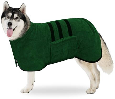 BASVII Hundebademantel aus Mikrofaser, Bademantel Hund Extra SaugfäHig und Schnell Trocknendes mit Klettverschluss und Verstellbarem Schrumpfband, für Große Mittel und Kleine Hunde