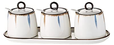 Dispensador azucarero,bote condimento, Azucarero con tapa y cuchara, botes de azúcar de café de cerámica, tarro de especias for recipiente de azúcar, bote de condimento for salero-1 ( Color : With Tra