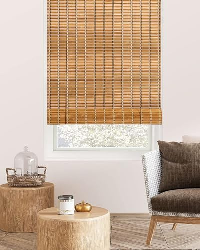 FoundGo Bamboo Blinds No Drill, Width x Height: 110X220cm Retro Roman Blinds Windows, Natural Wooden Window Decorative Curtain, Sunscreen Drape for Windows,Indoor