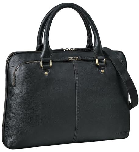 STILORD 'Celine' Bolso Mujer Ordenador Portatil de Cuero de Negocios - Maletín Hombre para Laptop de 13,3 Pulgadas y Documentos DIN A4, Color:negro