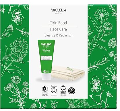 Weleda Skin Food Face Care Gift Set with Cleansing Balm & Wash Cloth | Includes Skin Food Nourishing Cleansing Balm, Organic cotton wash cloth, Daily Cleansing Ritual Card, Vegan gift set