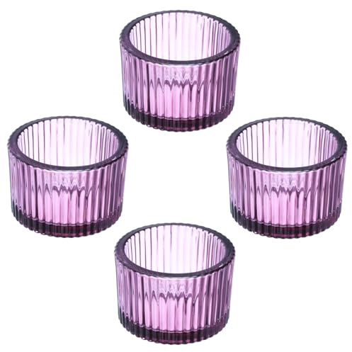 PATIKIL 4 Pcs Tealight Candle Holder, Tea Lights Candle Holder Glass Votive Candle Holders Glass Candle Holders for Table Centerpiece Decor Wedding Dinner Party, Purple
