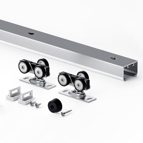 EaseLife 7FT/84in Sliding Pocket Door Hardware Kit,Aluminum Box Rail Kit,Commercial Grade,Slide Smoothly Quietly,Easy Install,No Door (84 Track Kit for 23~42 Wide Single Door)