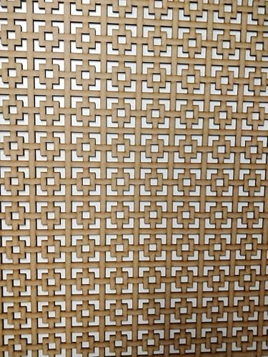 Wooden mesh Decorative Panel, Wall partition, Radiator Cover Grille, Cut-Outs, Kitchen Furniture, Laser Cut in 3mm Thick MDF (Size 1200mm x 620mm) KK2 Pattern. Made in The UK. (unprimed)