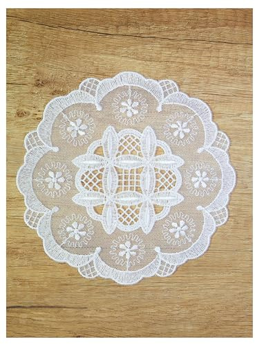 atelier alles-Spitze Tüll-Spitzendecke Daria 16 cm rund Cremeweiß | atelier alles-Spitze Hochwertige Tischwäsche aus Vogtländische Luft-Spitze und besticktem Tüll