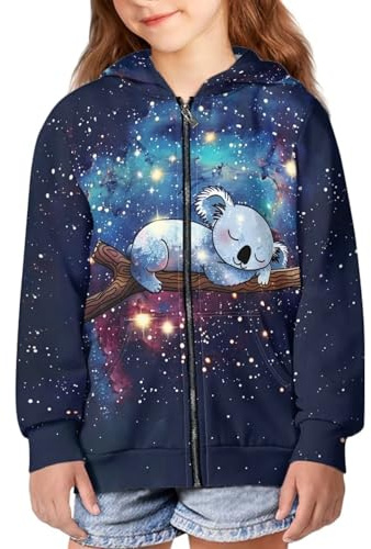 Upetstory Kids Girls Full Zip Hoodies Sweatshirts Galaxy Koala Clothes for Boys Long Sleeve Hooded Shirt Casual Track Active Athletic Jackets 11-13 Years Activewear Workout Coat Outerwear